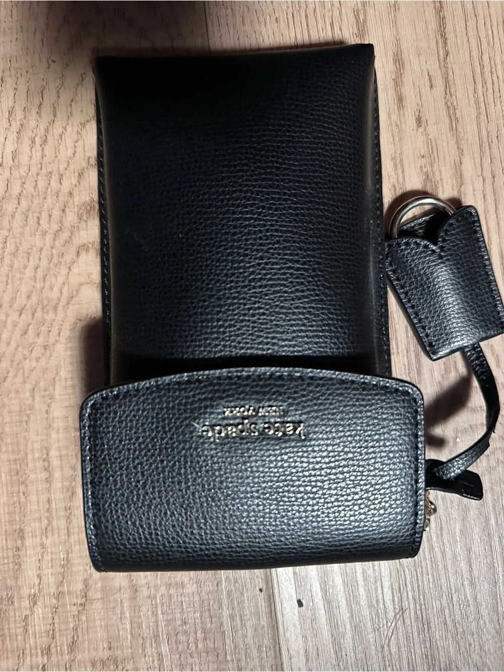 kate spade Black Pebbled Leather Key & Card Holder with Key Ring